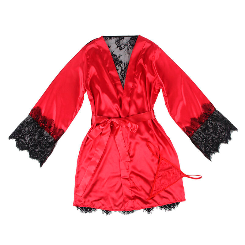 SUBBLIME - 954024 Lace Undershirt with Transparent Back and String, Red/Black, L/XL