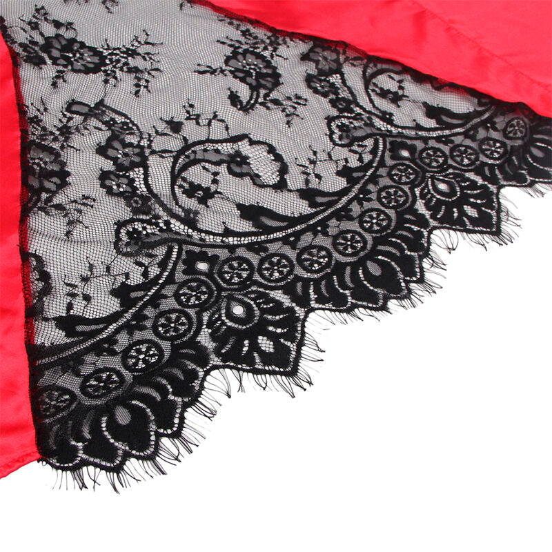 SUBBLIME - 954024 Lace Undershirt with Transparent Back and String, Red/Black, L/XL