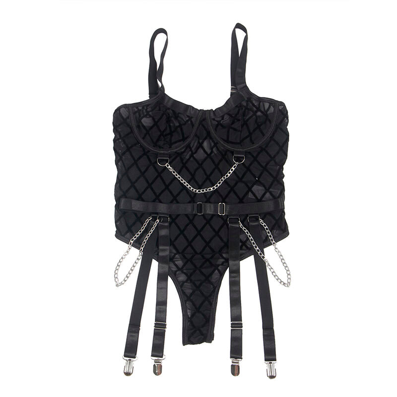 SUBBLIME - 954260 BODY WITH CHAINS + STOCKING BELT BLACK S/M