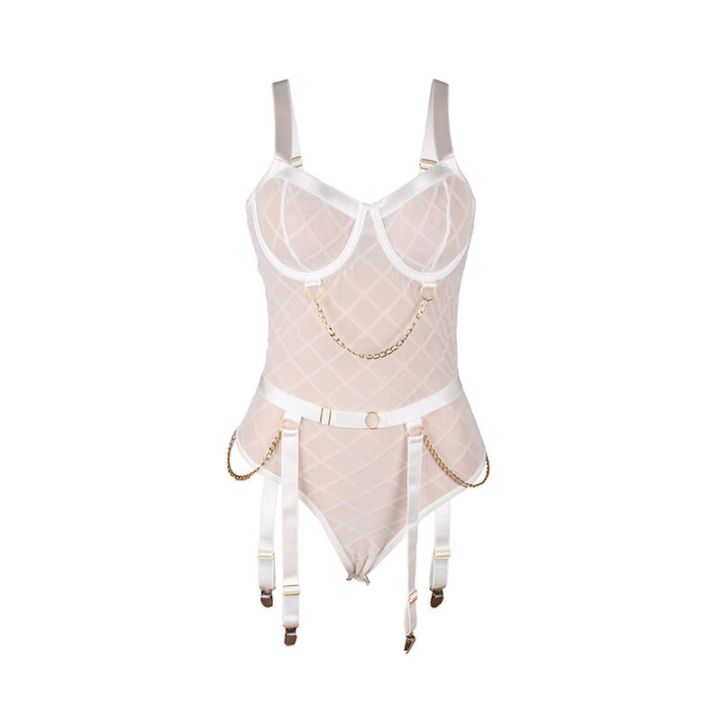 SUBBLIME - 954284 BODY WITH CHAINS + STOCKING BELT WHITE S/M
