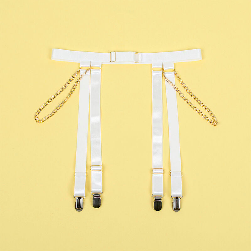 SUBBLIME - 954284 KÖRPER MIT KETTEN + STRUMPFGÜRTEL WEISS S/M