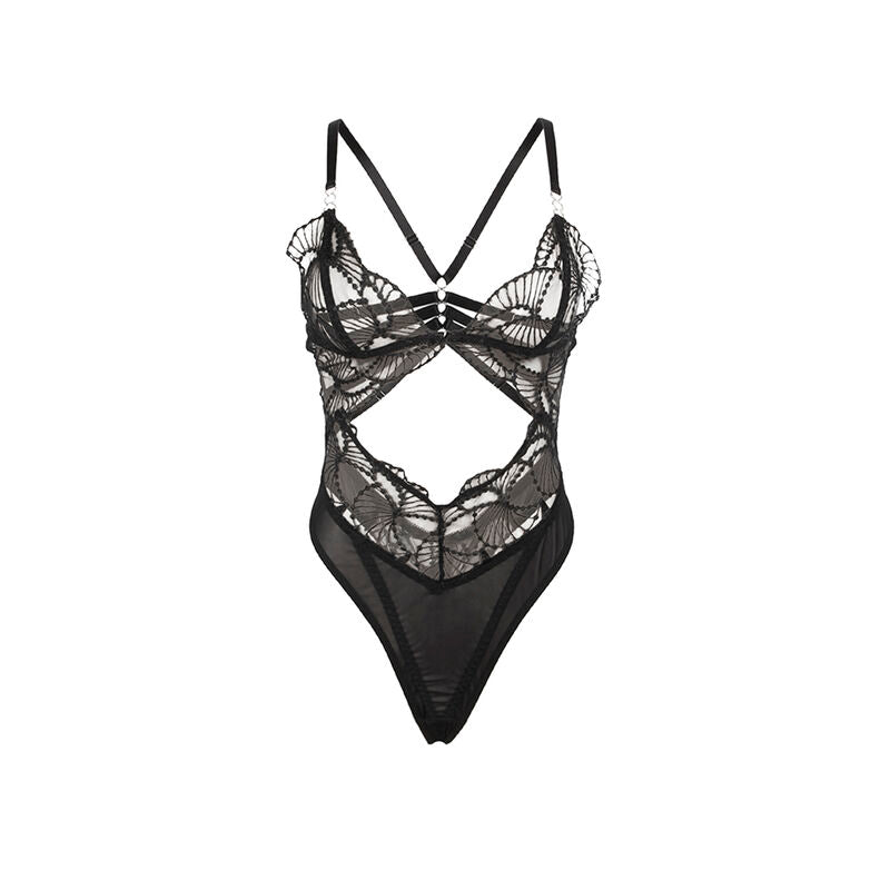 SUBBLIME - 955212 TRANSPARENT BODY WITH BLACK HOLLOW LACE S/M