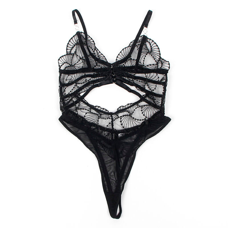 SUBBLIME - 955229 TRANSPARENT BODY WITH HOLLOW LACE BLACK L/XL