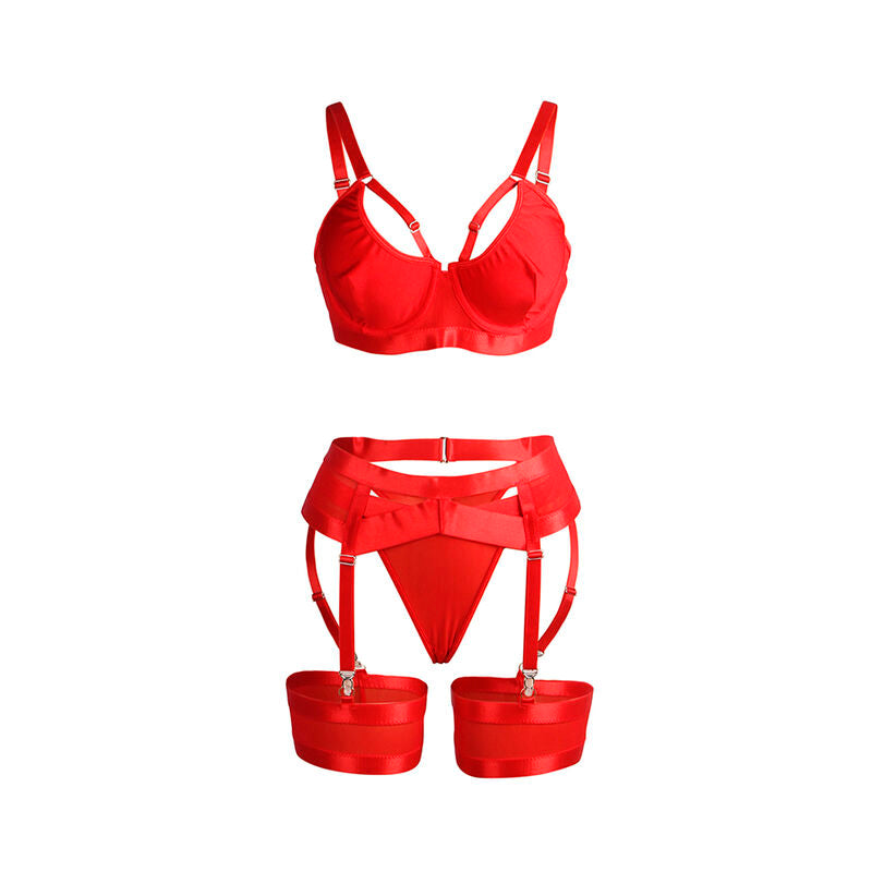 SUBBLIME - 955267 ROTER BONDAGE-BH MIT STRUMPFBAND-SET L/XL
