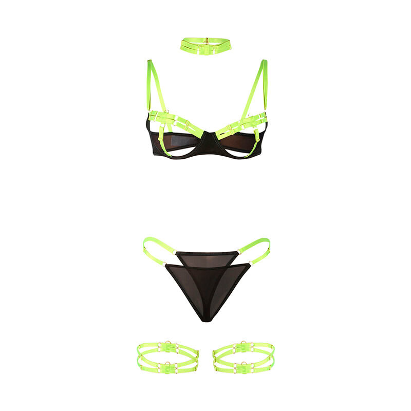 SUBBLIME - 955274 Bra Set with Necklace and Leg Details Fluorescent Green S/M