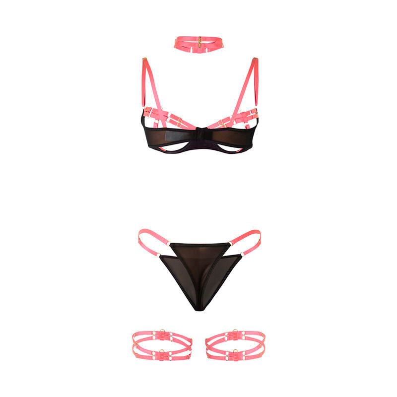 SUBBLIME - 955298 Bra Set with Necklace and Leg Details Fluorescent Pink S/M