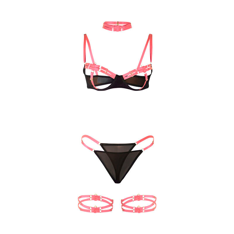 SUBBLIME - 955304 Bra Set with Necklace and Leg Details Fluorescent Pink L/XL