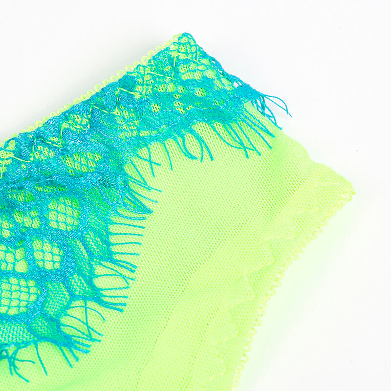 SUBBLIME - 955328 Lace Bra and Garter Set Green and Blue L/XL