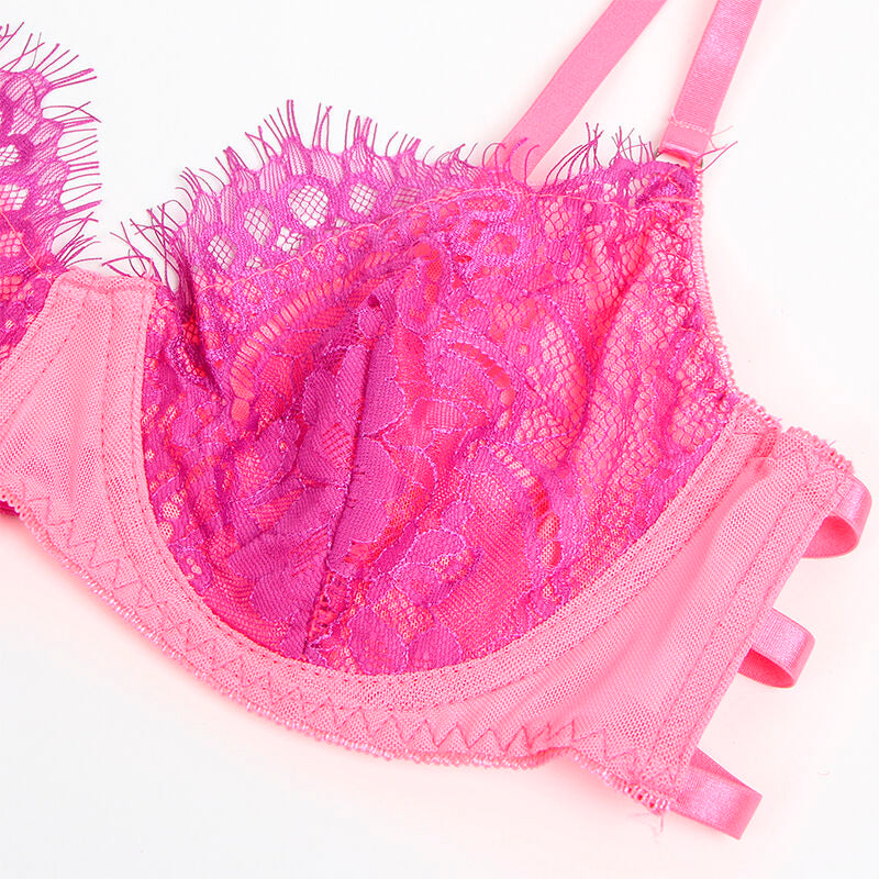 SUBBLIME - 955366 Bra Set with Lace and Garter Belt Pink and Purple L/XL