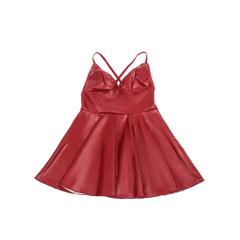 SUBBLIME - 955403 KLEID MIT BURGUNDERROTEN LEDERTRÄGERN L/XL
