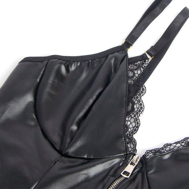 SUBBLIME - 955458 BLACK LEATHER BODYSUIT WITH ZIPPER S/M