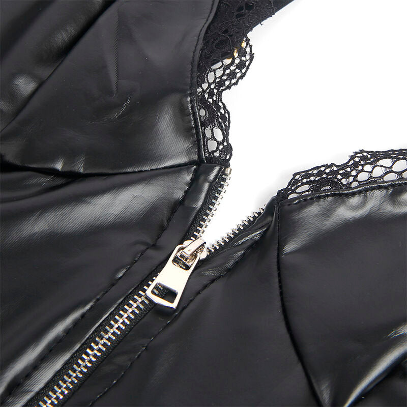 SUBBLIME - 955458 BLACK LEATHER BODYSUIT WITH ZIPPER S/M
