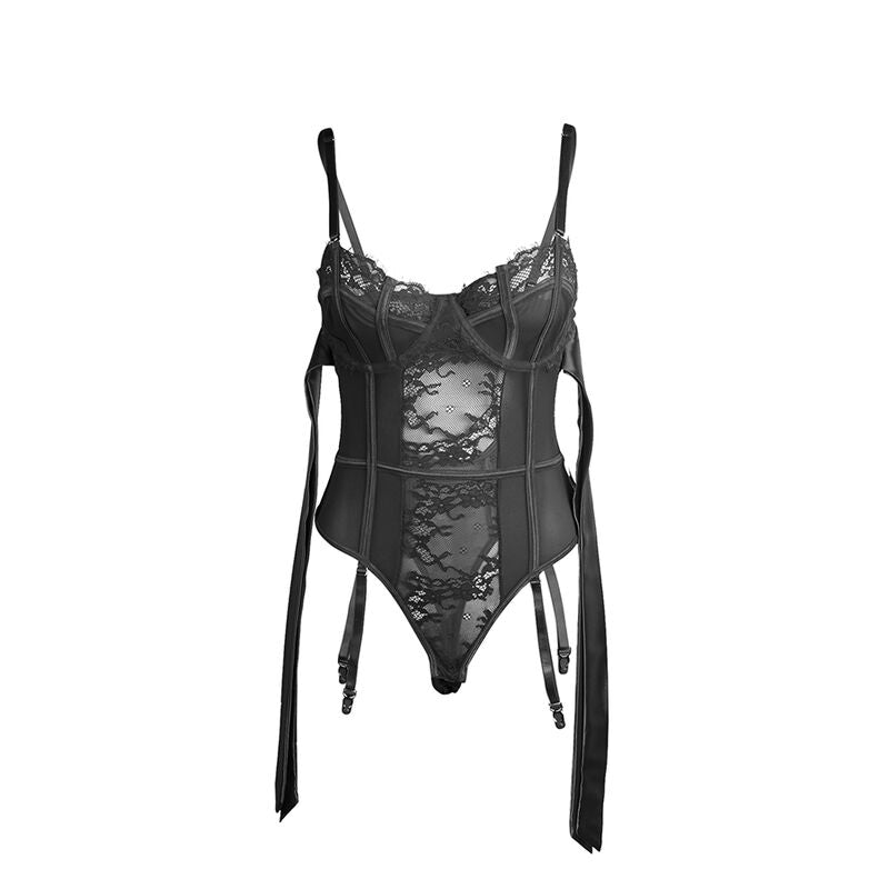 SUBBLIME - 955502 LACE BODYSUIT WITH BOWLS AND STRAPS BLACK L/XL