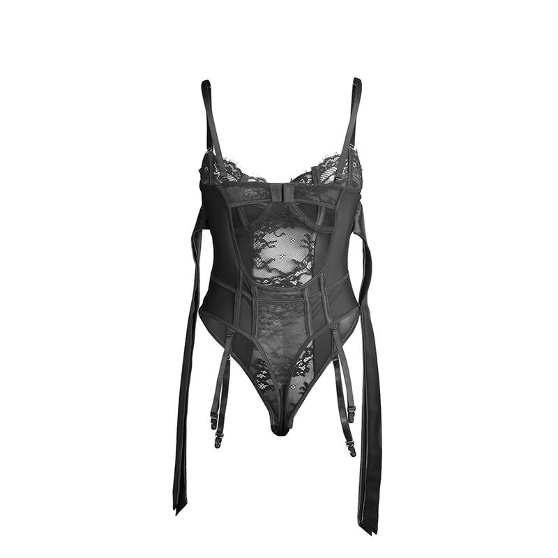 SUBBLIME - 955502 LACE BODYSUIT WITH BOWLS AND STRAPS BLACK L/XL