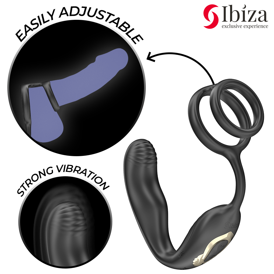 IBIZA - WIGGLE FERNGESTEUERTER ROTIERENDER ANALSTECKER MIT DAMMVIBRATION UND PENISVERGRÖSSERUNGSRINGEN
