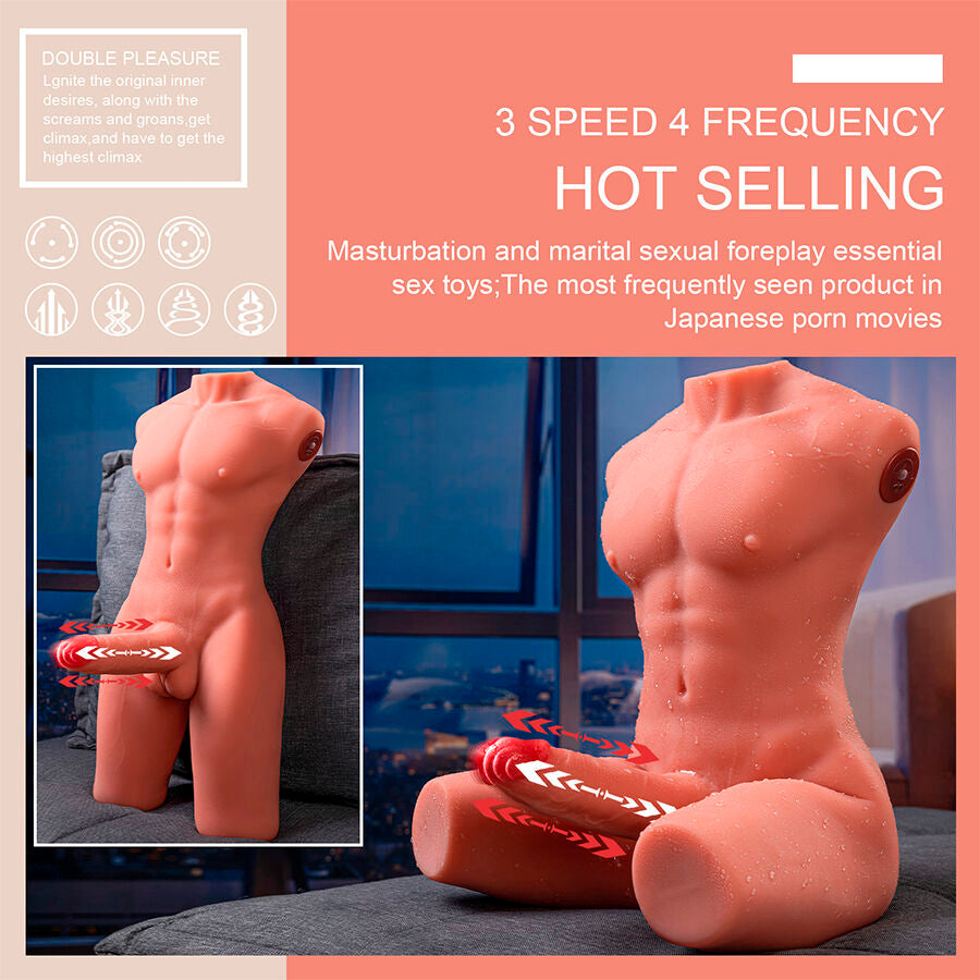 XISE - JASON HALF BODY REALISTIC MALE TORSO WITH IMPACT AND VIBRATION 55 CM