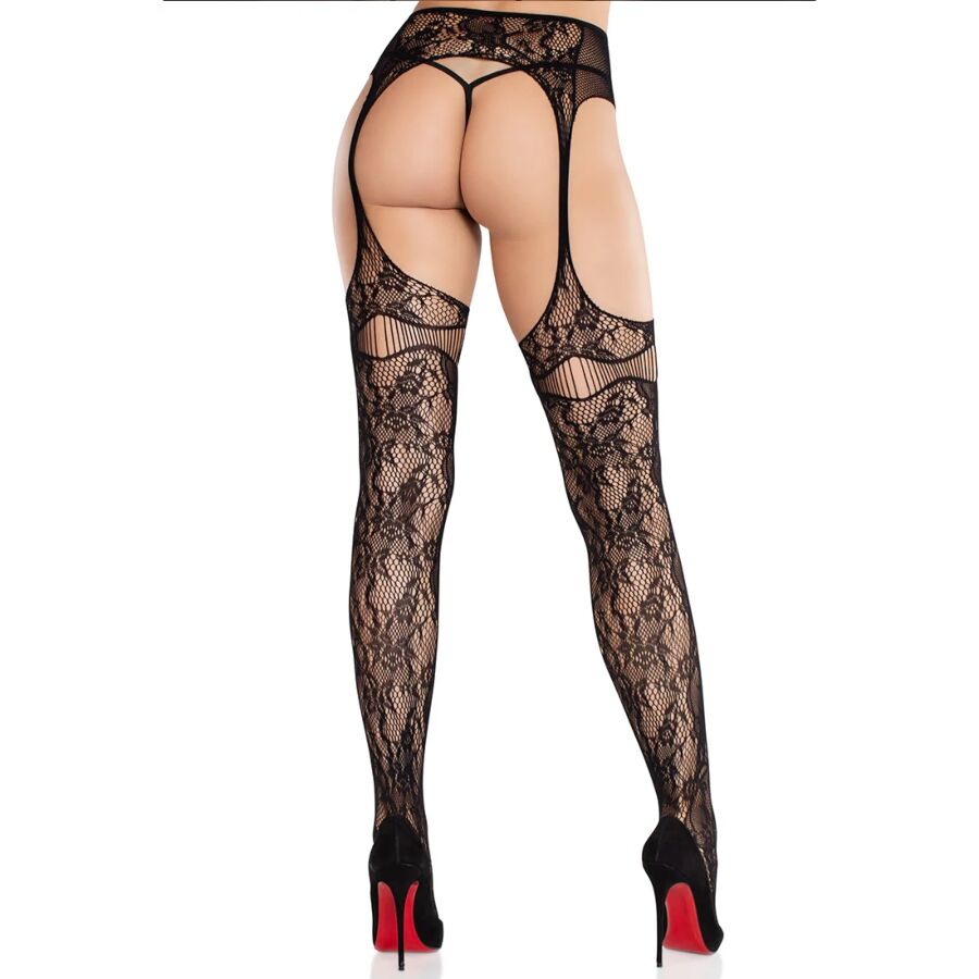 LEG AVENUE - LACE HOCKINGS WITH GARTER FINGERS BLACK