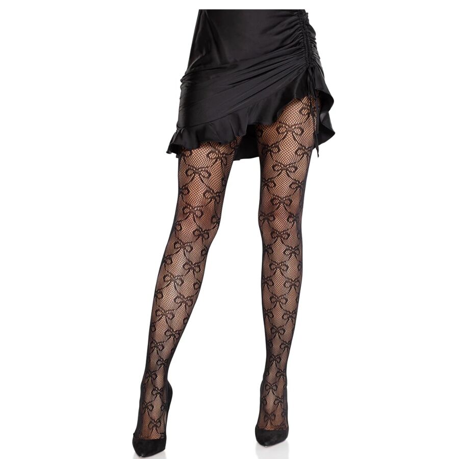 LEG AVENUE - BLACK NET TIGHTS WITH BOW