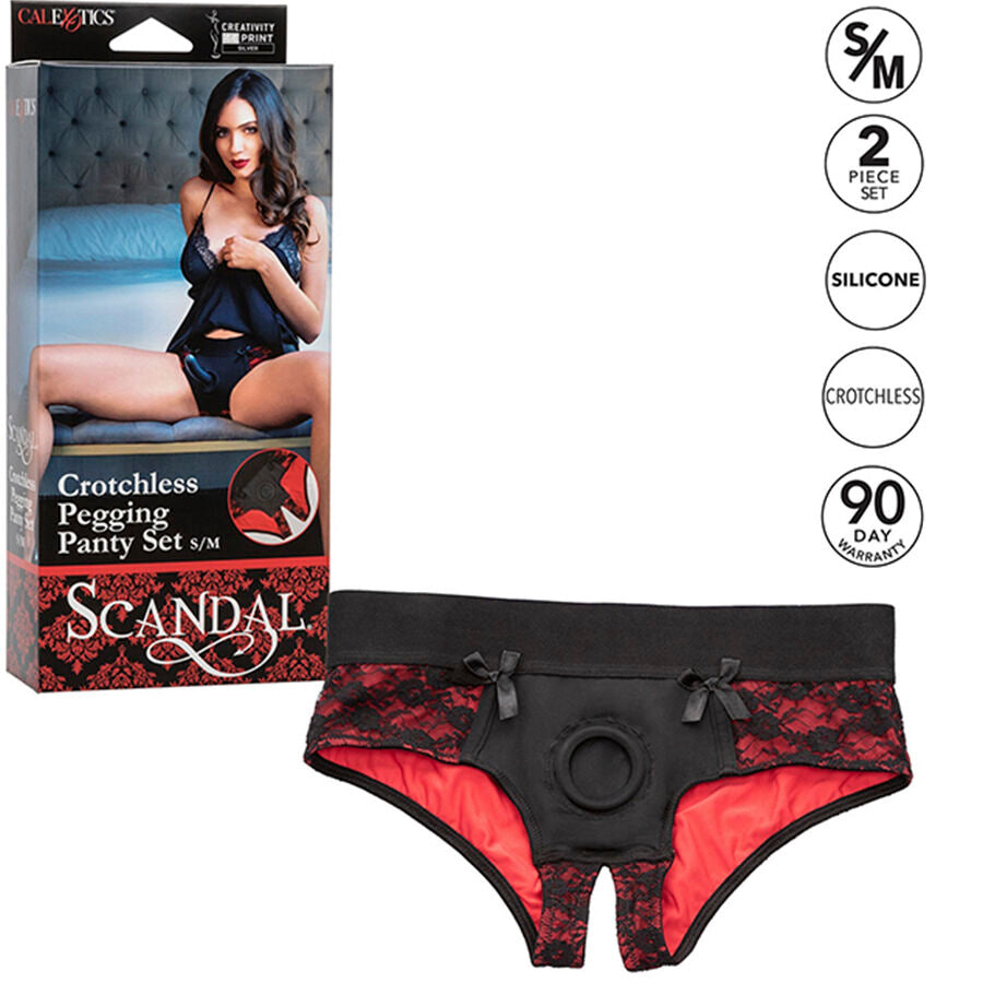 CALEXOTICS - SCANDAL CROTCHLESS PANTIES SET WITH DILDO SIZE S/M