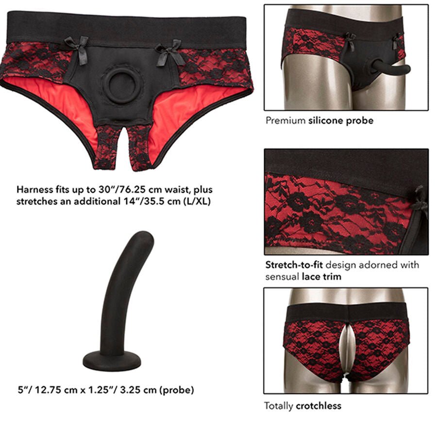 CALEXOTICS - SCANDAL CROTCHLESS PANTIES SET WITH DILDO SIZE S/M