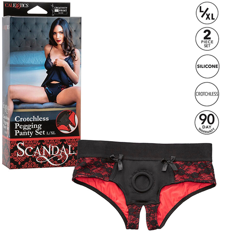 CALEXOTICS - SCANDAL CROTCHLESS PANTIES SET WITH DILDO SIZE S/M