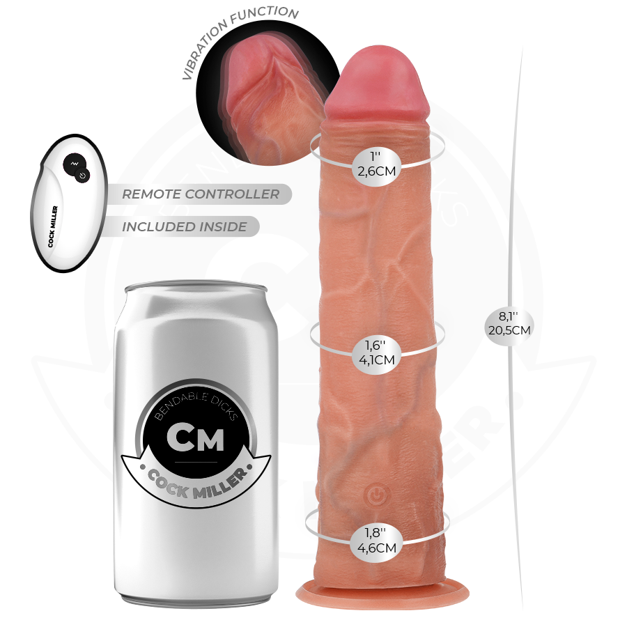 COCK MILLER - REALISTIC DILDO WITH SUCTION CUPS, REMOTE CONTROL AND VIBRATION 20.5 CM