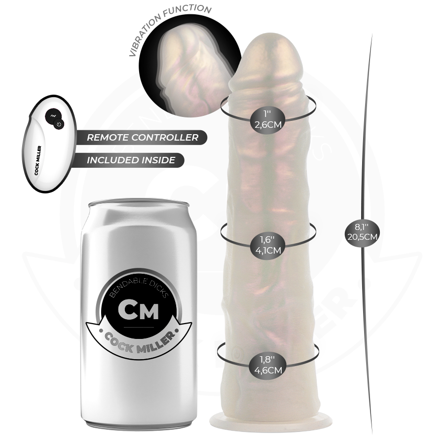 COCK MILLER - DILDO WITH SUCTION CUPS, LIGHTS AND VIBRATION WITH REMOTE CONTROL WHITE 20.5 CM