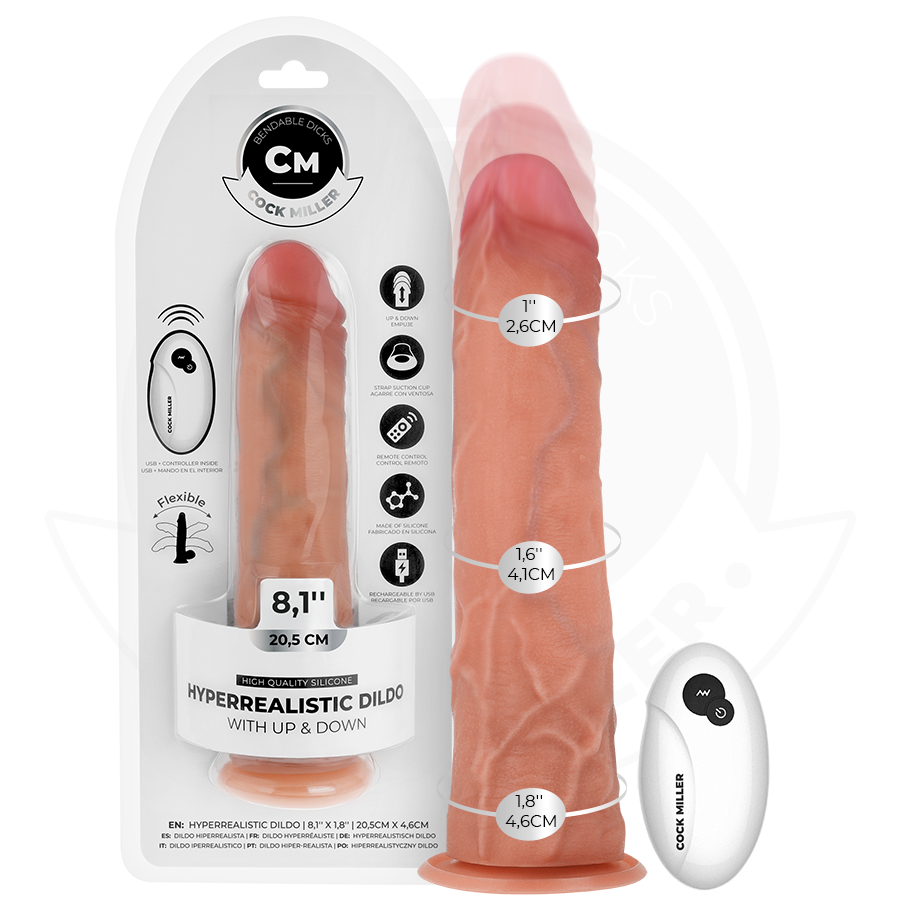COCK MILLER - HYPERREALISTIC DILDO WITH SUCTION CUPS AND THRUSHING FUNCTION WITH REMOTE CONTROL 20.5 CM