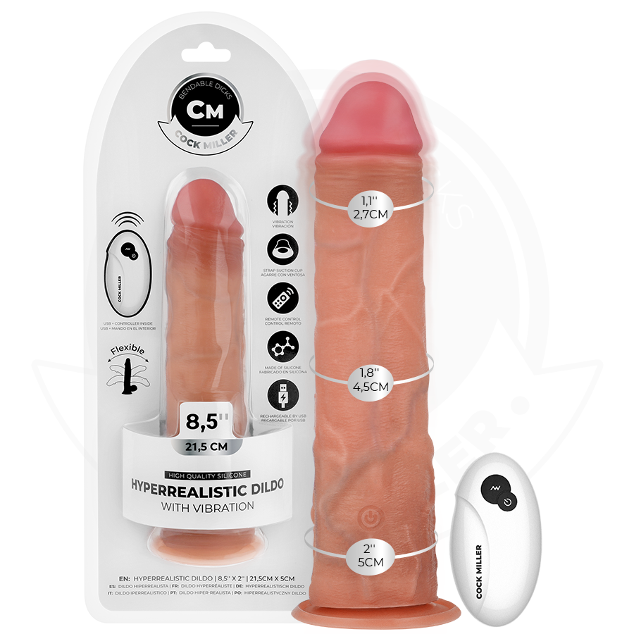 COCK MILLER - REALISTISCHER DILDO MIT SAUGNÄPFEN UND VIBRATION MIT FERNBEDIENUNG 21,5 CM