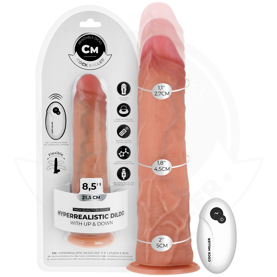 COCK MILLER - HYPERREALISTIC DILDO WITH SUCTION CUPS AND THRUSHING FUNCTION WITH REMOTE CONTROL 21.5 CM