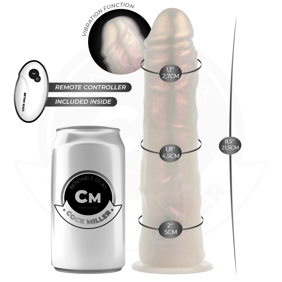 COCK MILLER - DILDO WITH SUCTION CUPS, LIGHTS AND VIBRATION WITH REMOTE CONTROL WHITE 21.5 CM