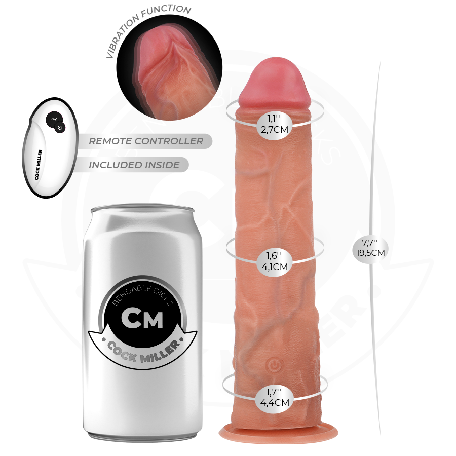 COCK MILLER - REALISTIC DILDO WITH SUCTION CUPS, REMOTE CONTROL AND VIBRATION 19.5 CM