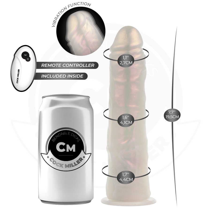 COCK MILLER - DILDO WITH SUCTION CUPS, LIGHTS AND VIBRATION WITH REMOTE CONTROL WHITE 19.5 CM