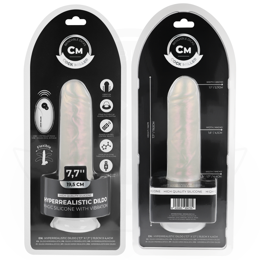 COCK MILLER - DILDO WITH SUCTION CUPS, LIGHTS AND VIBRATION WITH REMOTE CONTROL WHITE 19.5 CM