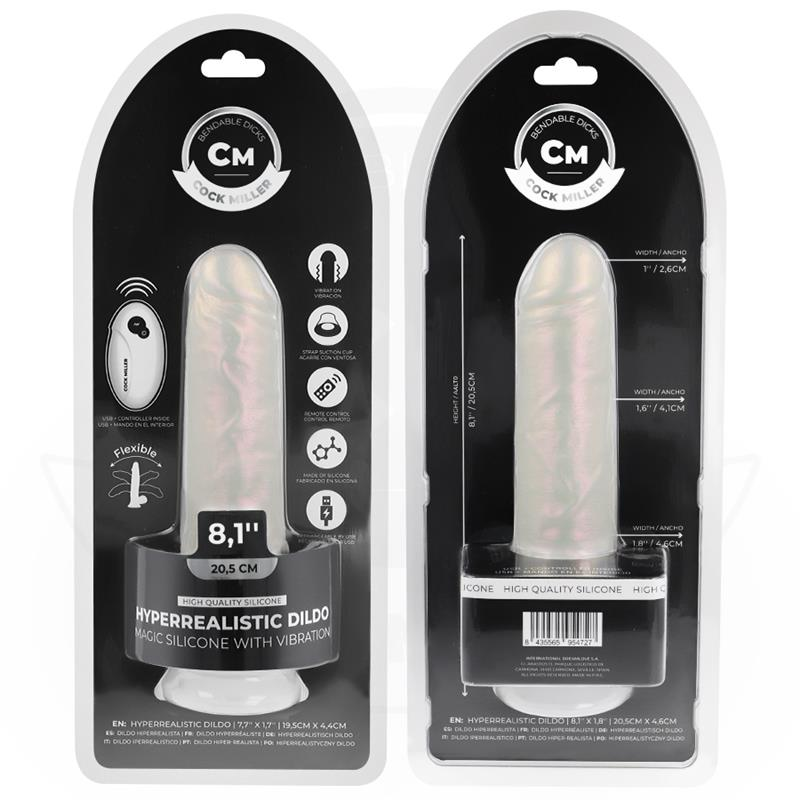 COCK MILLER - DILDO WITH SUCTION CUPS, LIGHTS AND VIBRATION WITH REMOTE CONTROL WHITE 20.5 CM