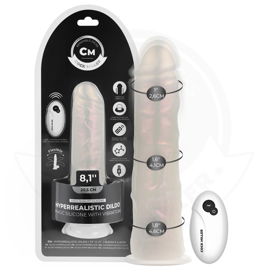 COCK MILLER - DILDO MIT SAUGNÄPFEN, LICHTERN UND VIBRATION MIT FERNBEDIENUNG WEISS 20,5 CM