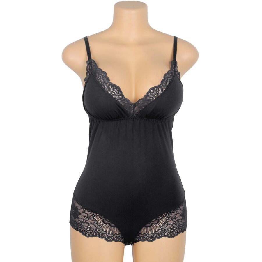 SUBBLIME - BLACK TEDDY WITH FLORAL LACE DETAIL L/XL