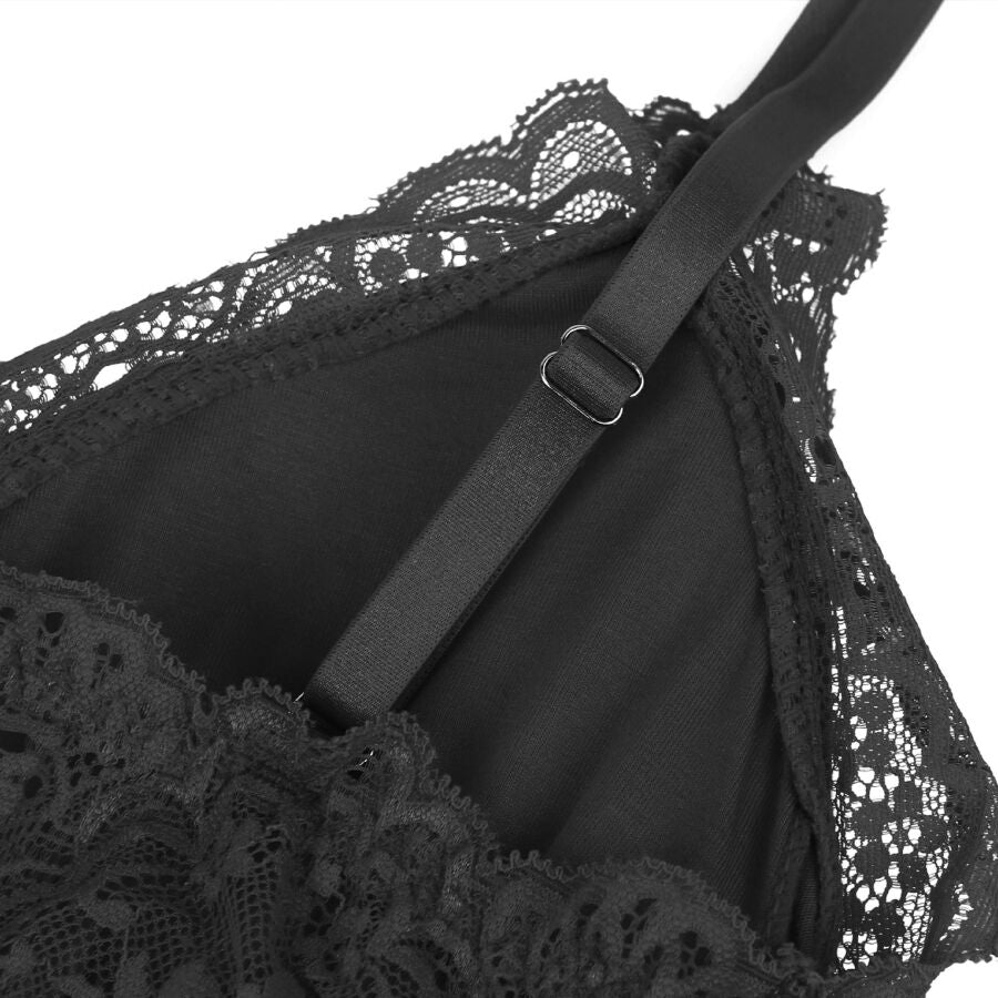 SUBBLIME - BLACK TEDDY WITH FLORAL LACE DETAIL L/XL