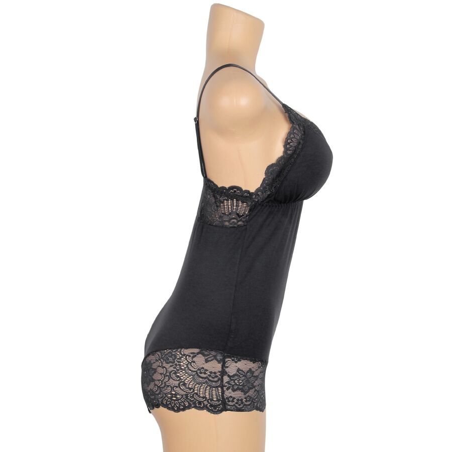 SUBBLIME - BLACK TEDDY WITH FLORAL LACE DETAIL L/XL
