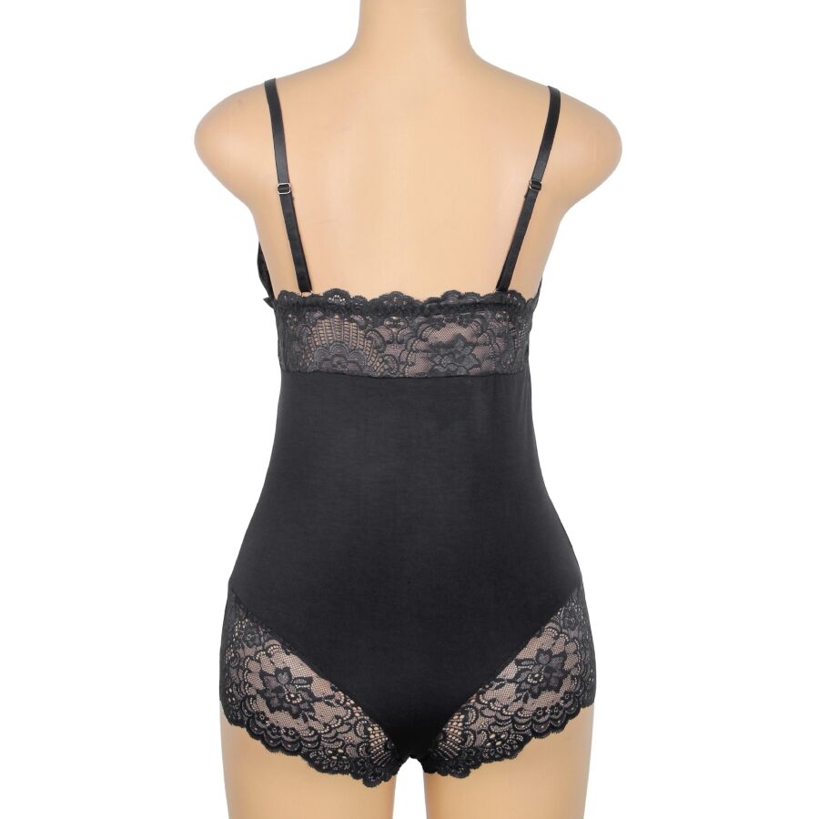 SUBBLIME - BLACK TEDDY WITH FLORAL LACE DETAIL L/XL