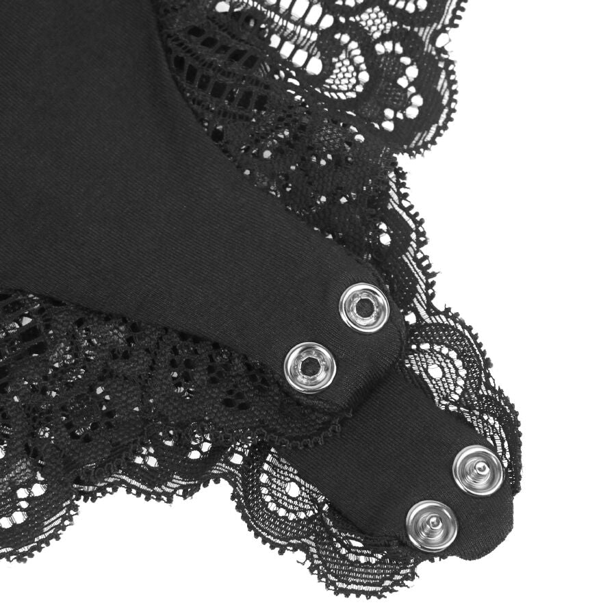 SUBBLIME - BLACK TEDDY WITH FLORAL LACE DETAIL L/XL