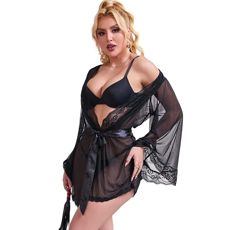 SUBBLIME - TRANSPARENT FABRIC COAT WITH LACE DETAIL BLACK S/M