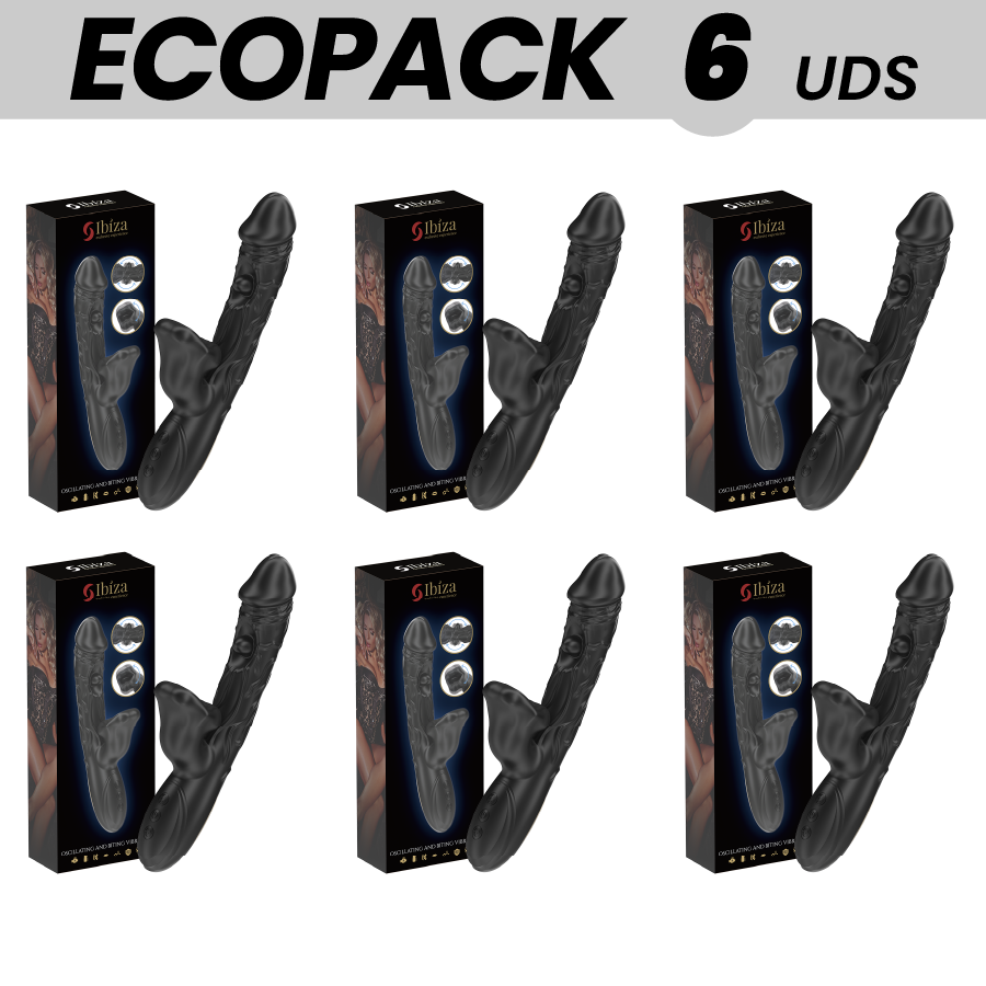 ECOPACKS 6 UNITS - IBIZA VIBRATOR AND CLITORAL TIMBER Stimulator WITH BITE AND ROTATION EFFECT