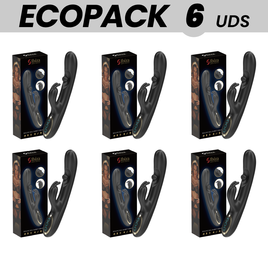 ECOPACKS 6 EINHEITEN - IBIZA LEISTUNGSSTARKER RABBIT-VIBRATOR MIT MASSAGE-ROLLENDER PERLE