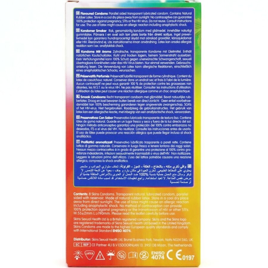 SKINS - PREMIUM-KONDOME MIT VERSCHIEDENEN GESCHMACKSRICHTUNGEN, 8ER-PACK