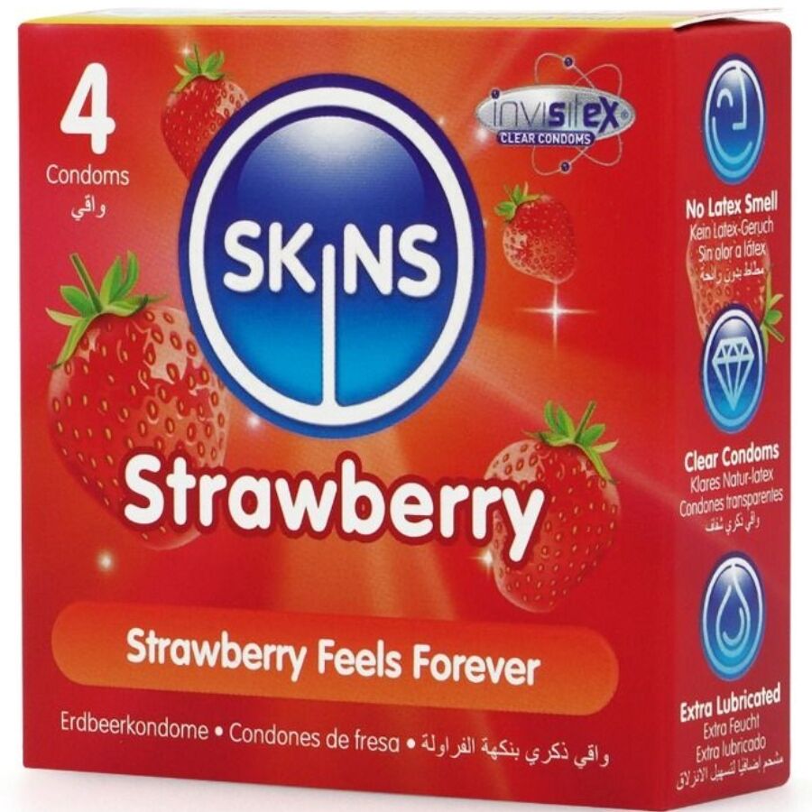 SKINS - STRAWBERRY PREMIUM CONDOMS PACK OF 4