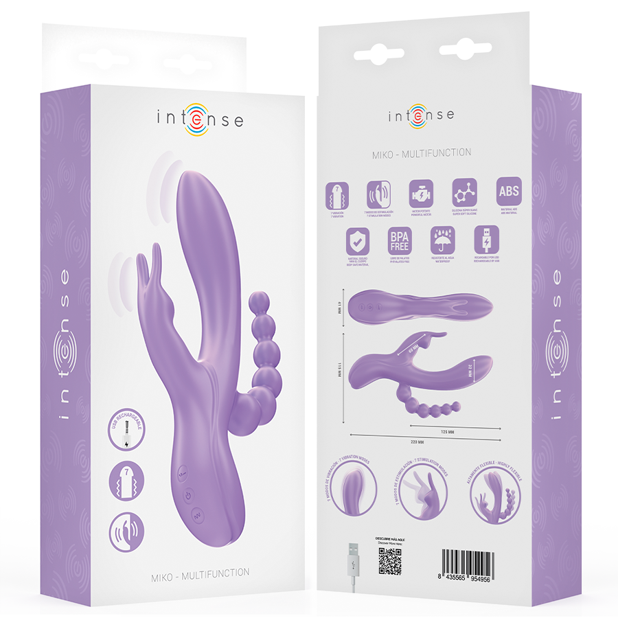 INTENSE - MIKO TRIPLE VIBRATOR RABBIT &amp; STIMULATOR &amp; ANAL 7 VIBRATIONS PURPLE