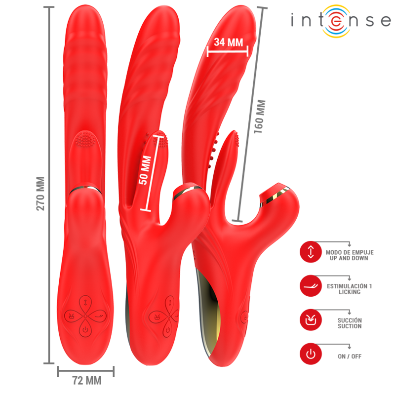 INTENSE - KAROL MULTIFUNCTION VIBRATOR SHOCK &amp; STIMULATION &amp; STIMULATING WAVES RED
