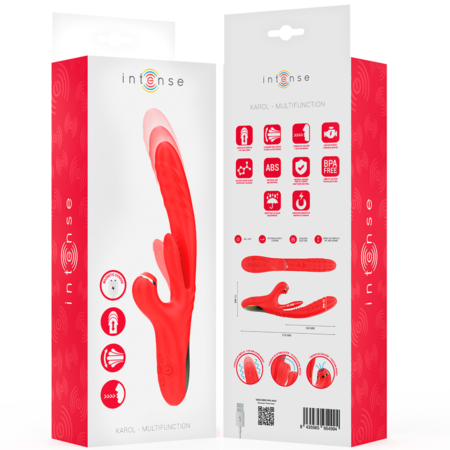 INTENSE - KAROL MULTIFUNCTION VIBRATOR SHOCK &amp; STIMULATION &amp; STIMULATING WAVES RED