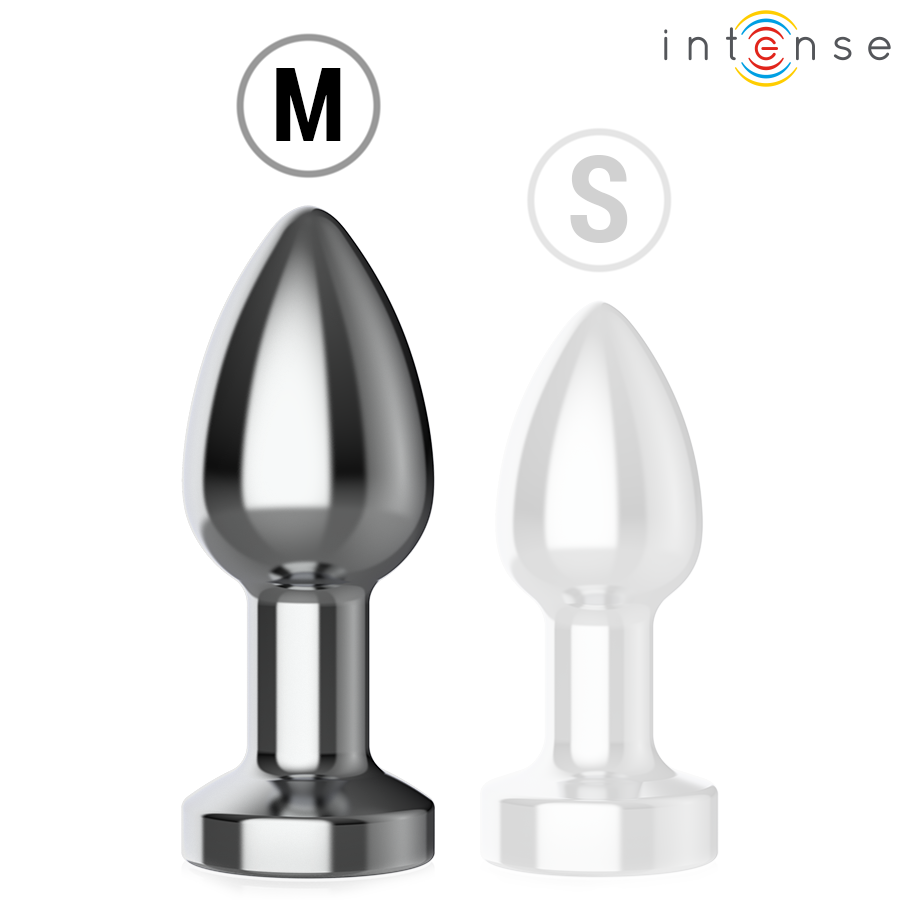 INTENSE - VIBRIERENDER ANALPLUG AUS METALL MIT LED-LEUCHTEN UND FERNBEDIENUNG - GRÖSSE M